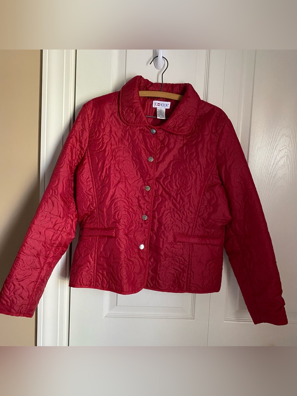 Vintage Red Floral Quilted Lightweight Jacket Boxy Medium 90s Y2K Cottage Twee